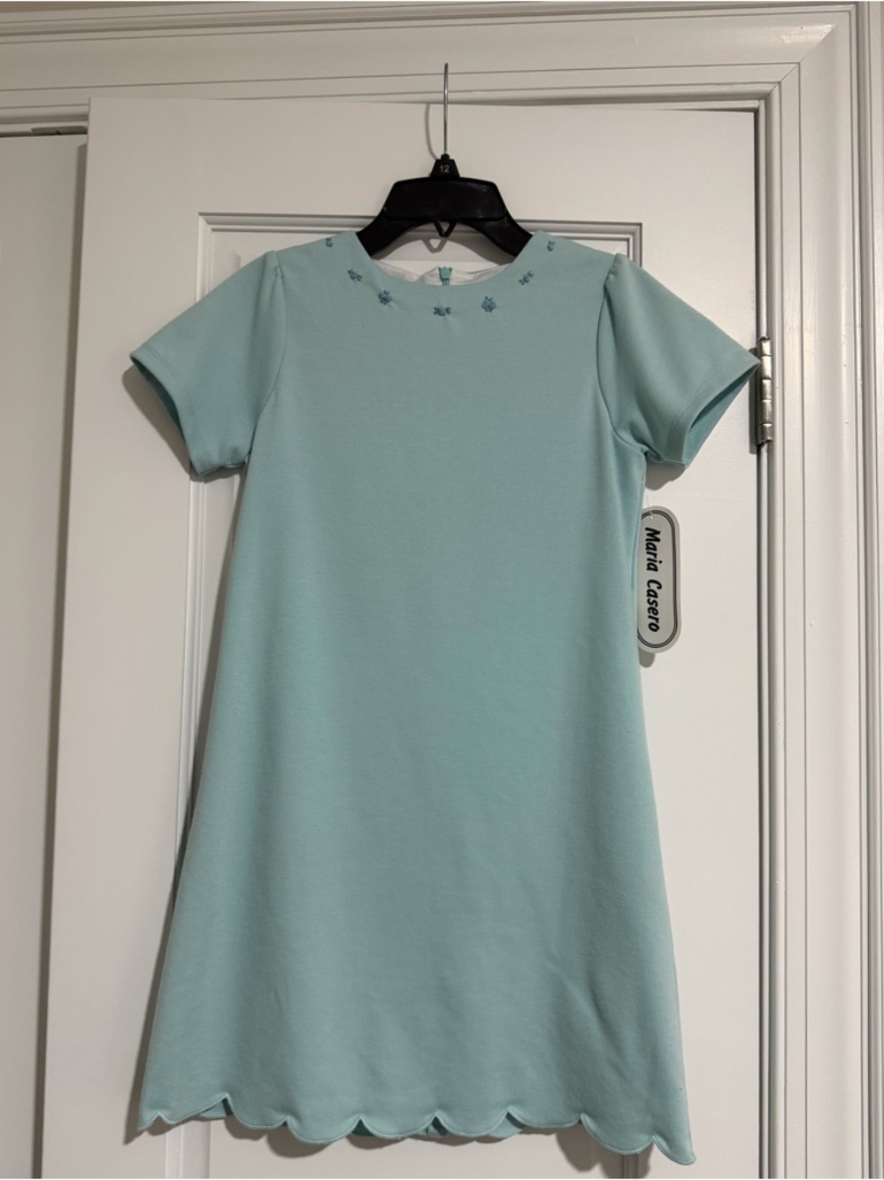 Girls' Scallop Hem Short Sleeve Dress in Light Aqua
